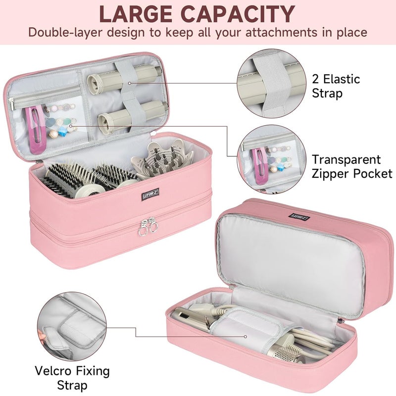 LEFORZ Travel Carrying Case Compatible with Shark Flexstyle Styler/FlexFusion/Hair Dryer,Double-Layer Hair Hot Tools Storage Bag Fits for Dyson Airwrap Styler/Supersonic Hair Dryer,Pink-Bag Only - Image 4